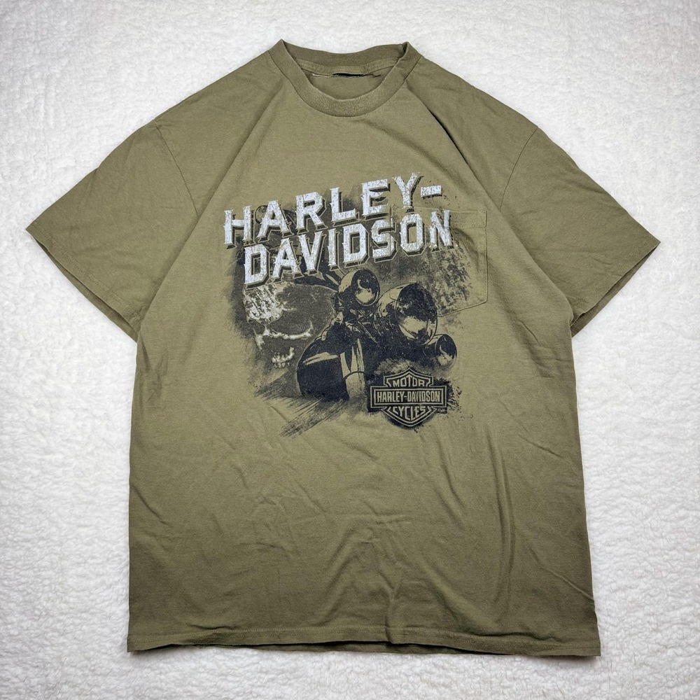 Harley Davidson Shirt Mens Large Green 70th Anniversary Southside Indiana Moto‎